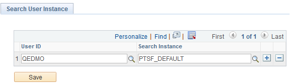 Search User Instance page