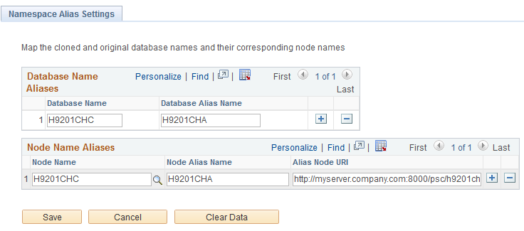 Namespace Alias Settings page
