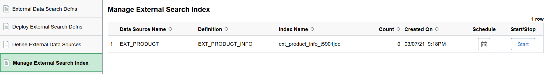 Manage External Search Index