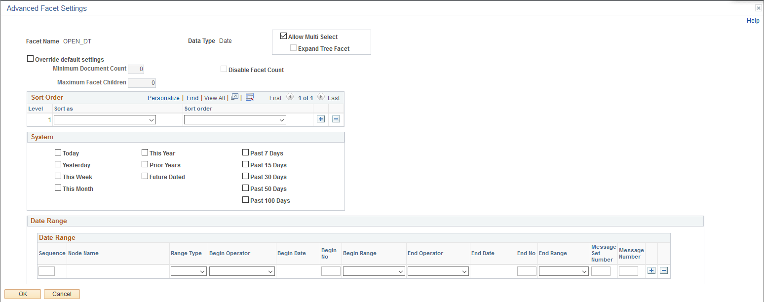 Advanced Facet Settings page (for date data types)