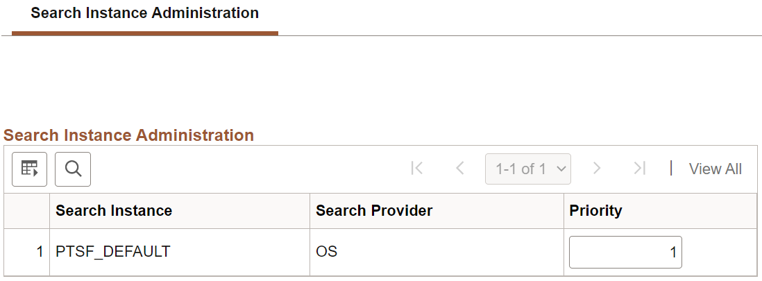Search Instance Administration page