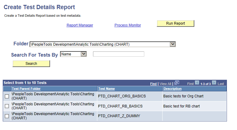 Create Test Details Report page