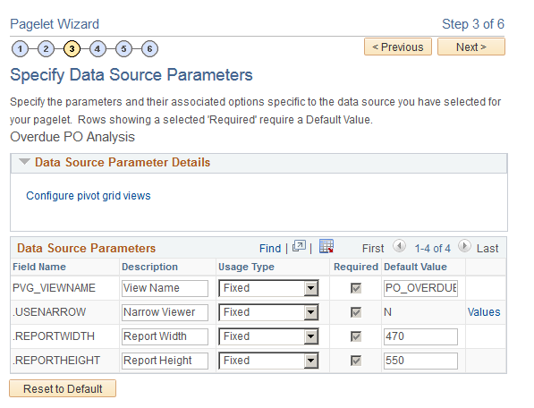 Specify Data Source Parameters page