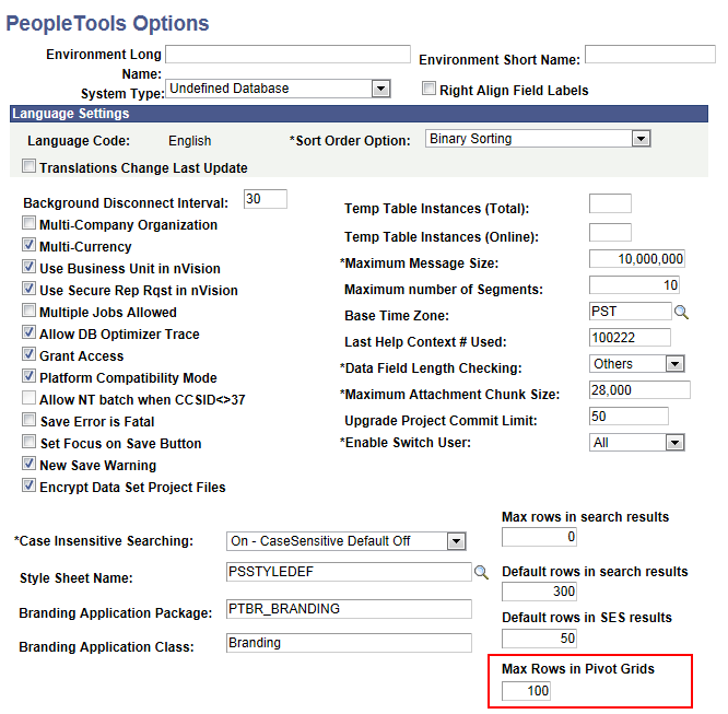 PeopleTools Options page