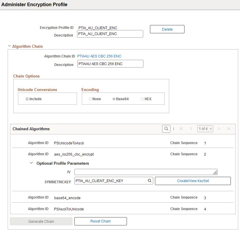 Administer Encryption Profile page - Existing Profile, 1 of 3