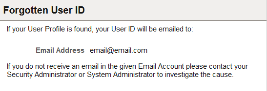 Forgotten User ID confirmation message