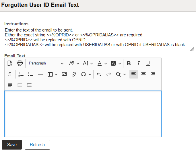 Forgotten User ID Email Text page