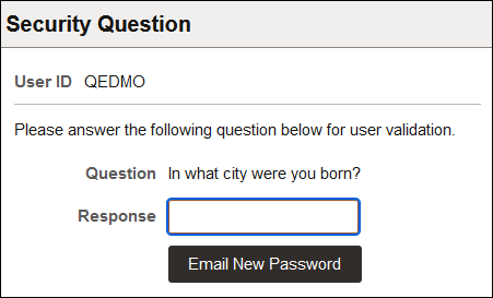 Security Question page