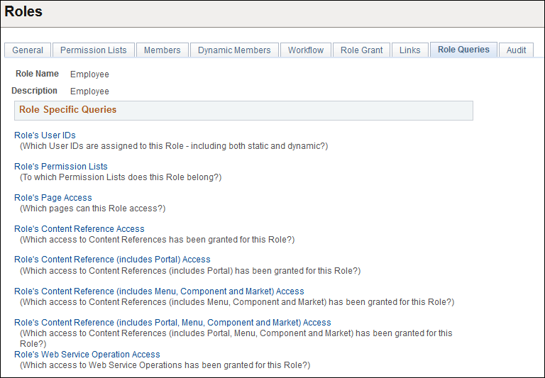 Roles - Role Queries page