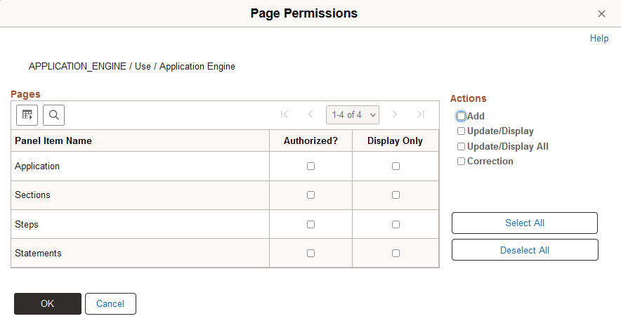 Page Permissions page