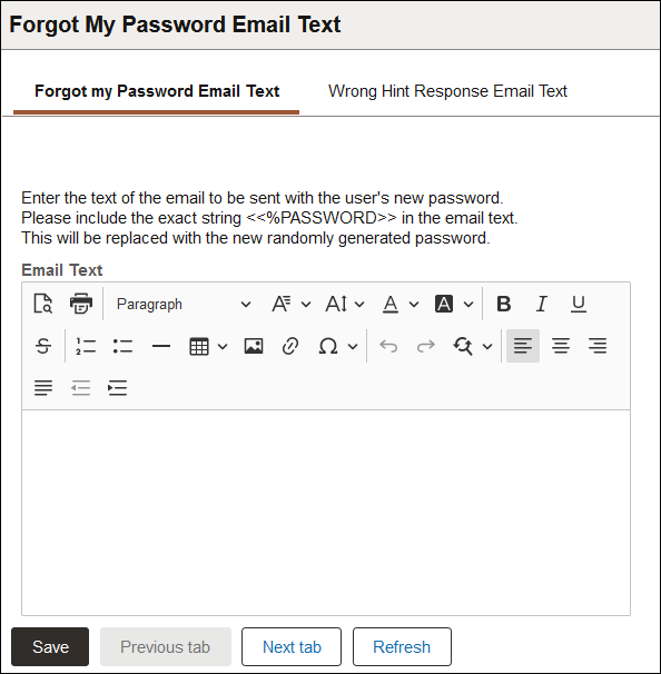 Forgot My Password Email Text page