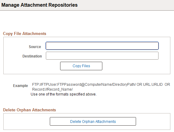 Manage Attachment Repositories page