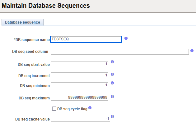 Maintain Database Sequences page