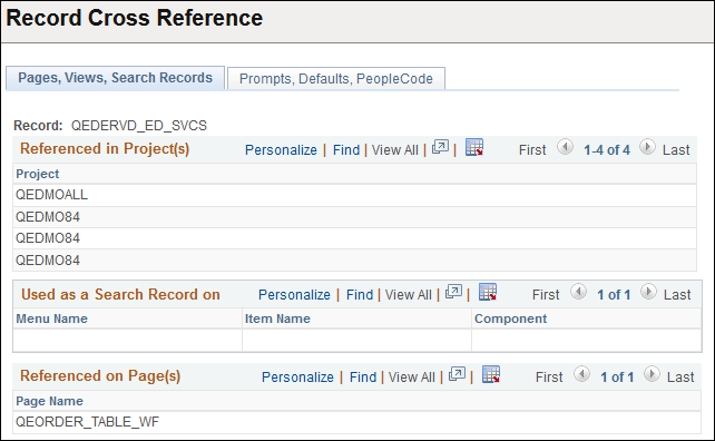 Record Cross Reference - Pages, Views, Search Records page
