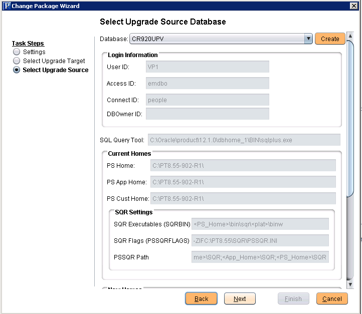 Upgrade Application - Select Source Database