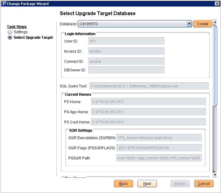 Upgrade Application - Select Target Database