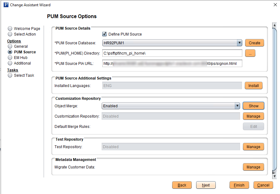 PUM Source Options page - Customization Repository