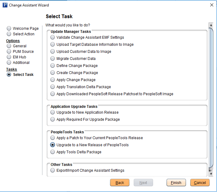 Select Task - Upgrade to a New PeopleTools Release