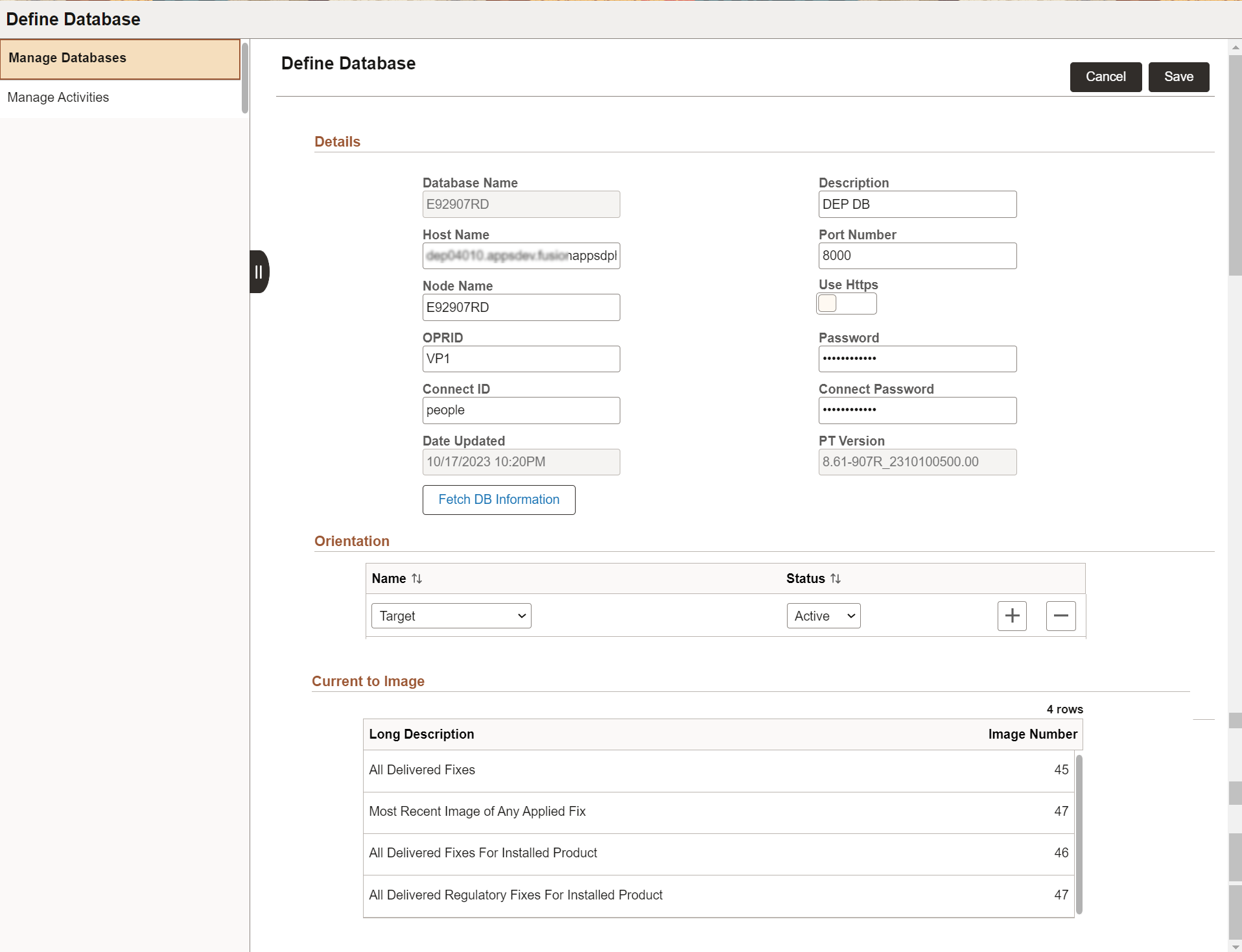 Define Database page- Current to Image