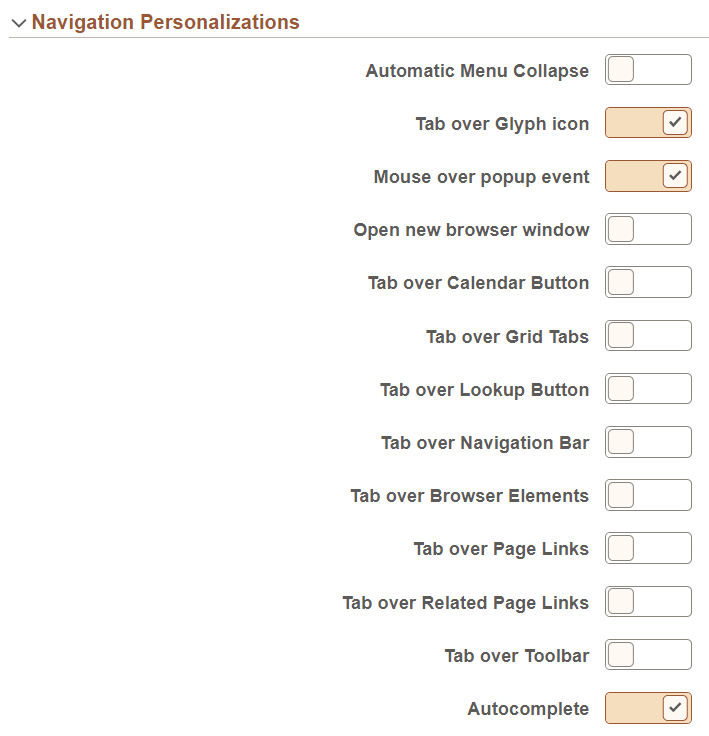 My Preferences - General Settings - Navigation Personalizations