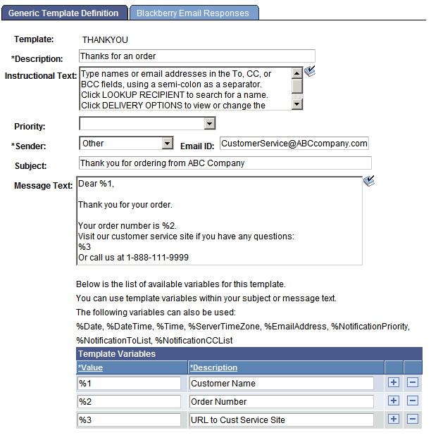 Generic Template Definition page