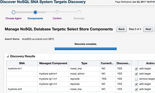 Manage NoSQL Database Targets: Select Store Components Manage NoSQL Database Targets: Select Store Components