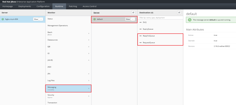 Queues associated with the default server