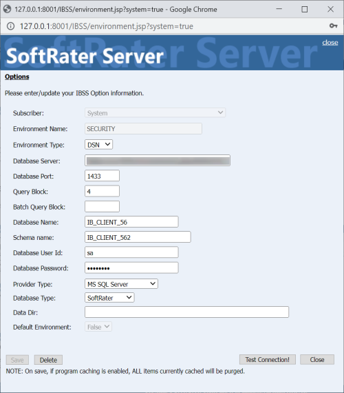 SoftRater Server IBSS Option Information