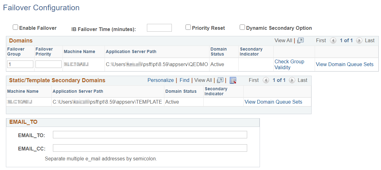 Failover Configuration page
