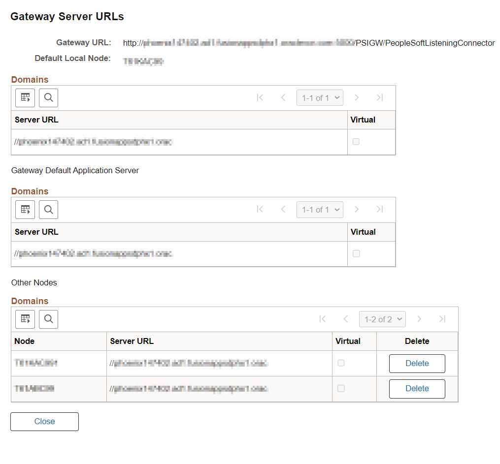 Gateway Server URLs page