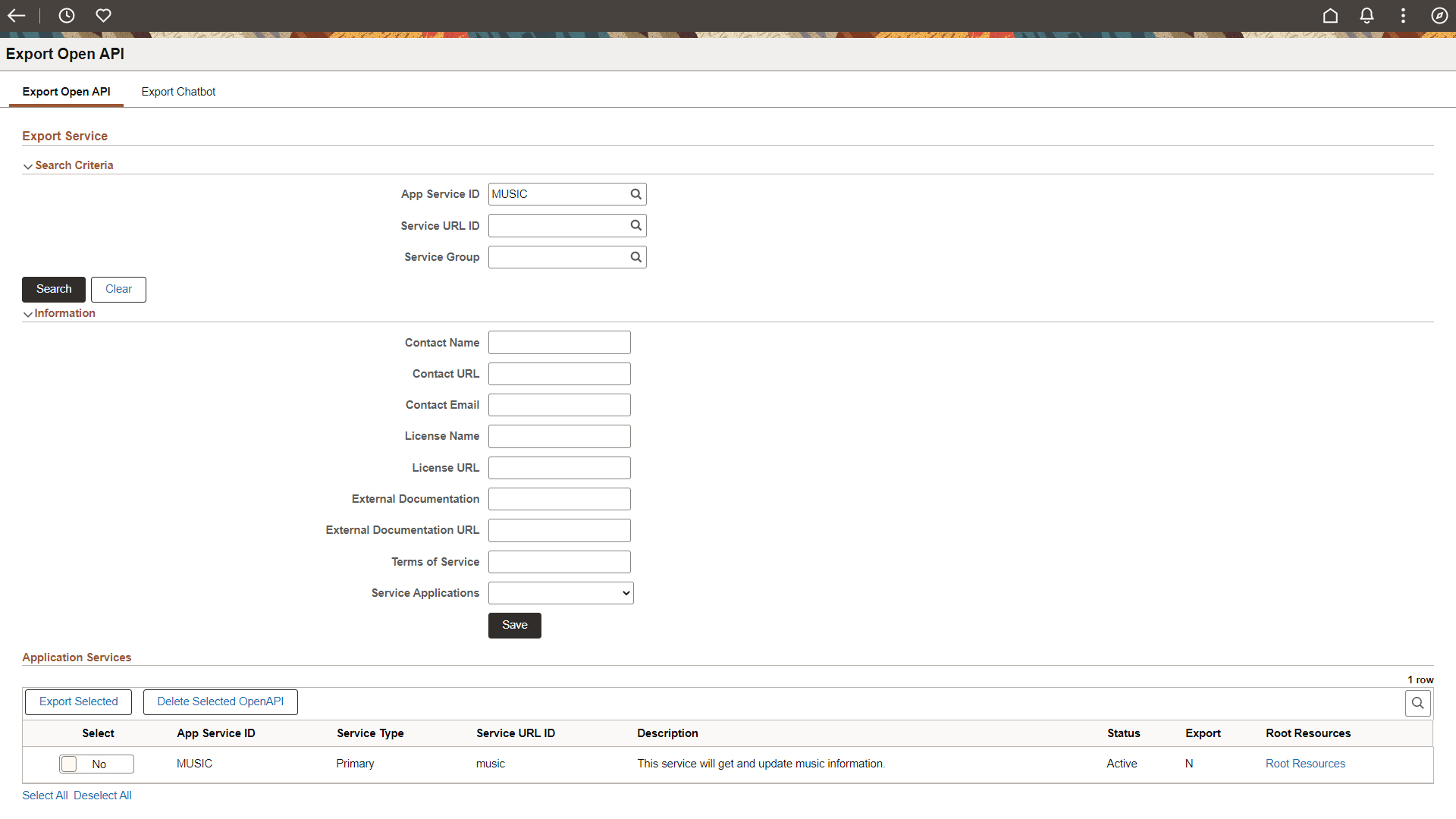 Export Open API page