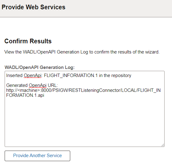 Confirm Results page for OpenAPI REST service