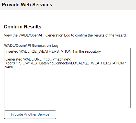 Confirm Results page for REST service