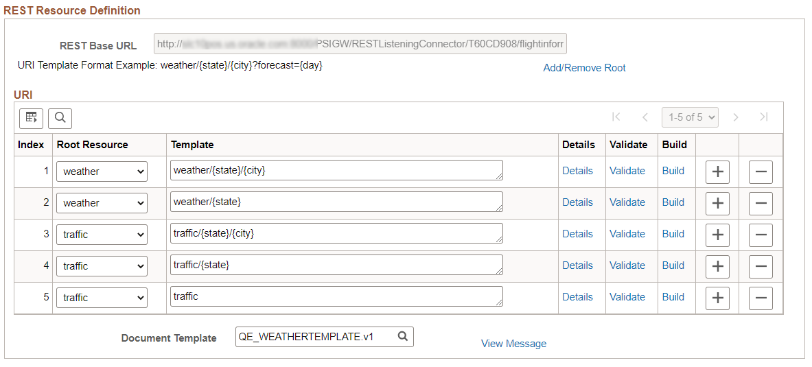 REST Resource Definition section for Open API REST Service