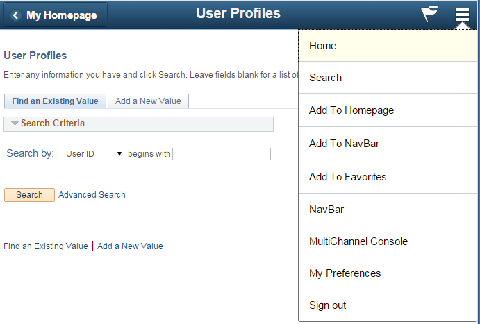 Action Menu showing Multichannel Console link