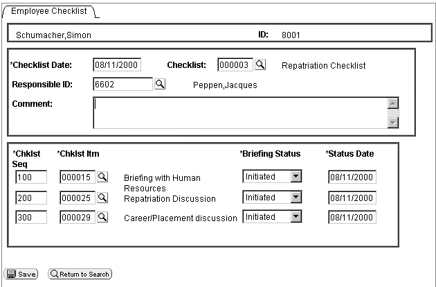 Employee Checklist page