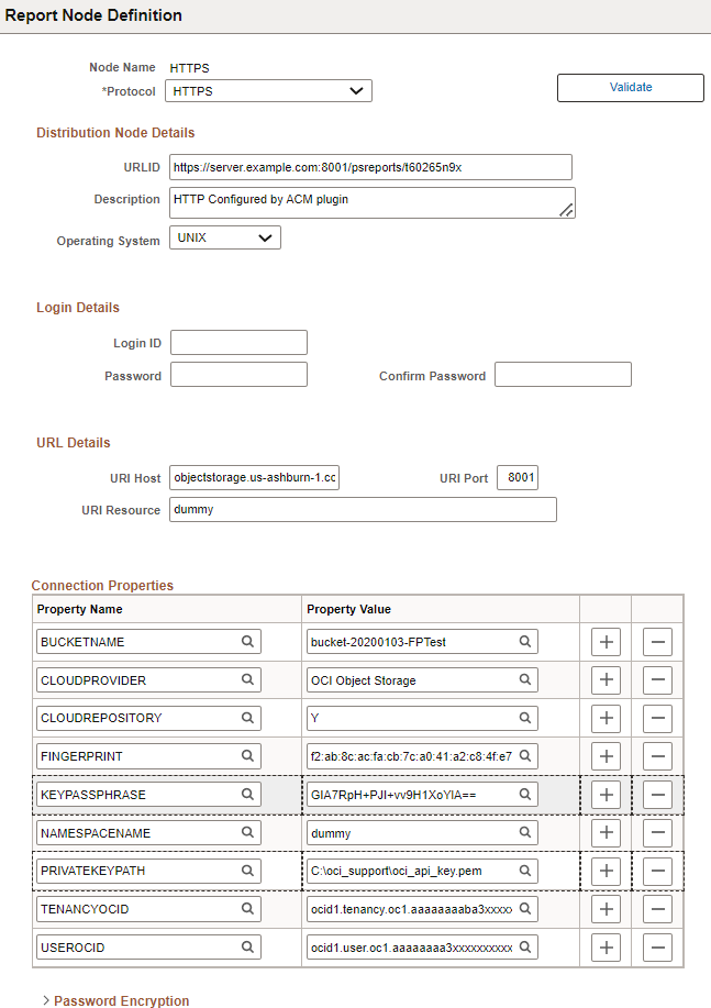 Report Node Definition page