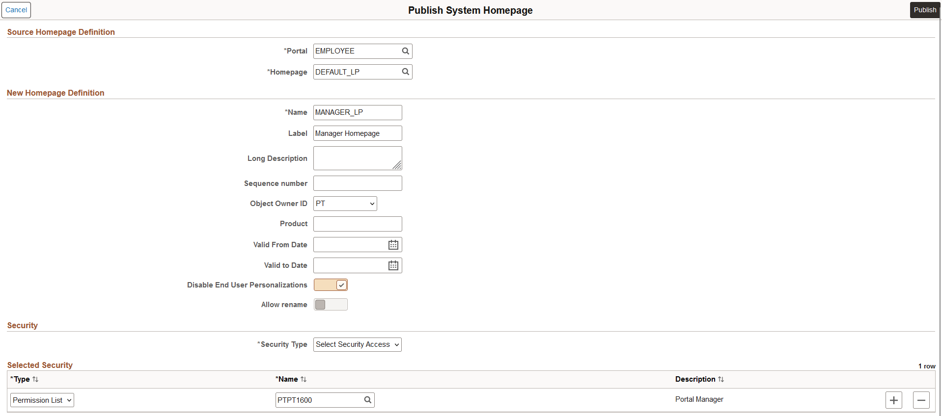 Publish System Homepage page
