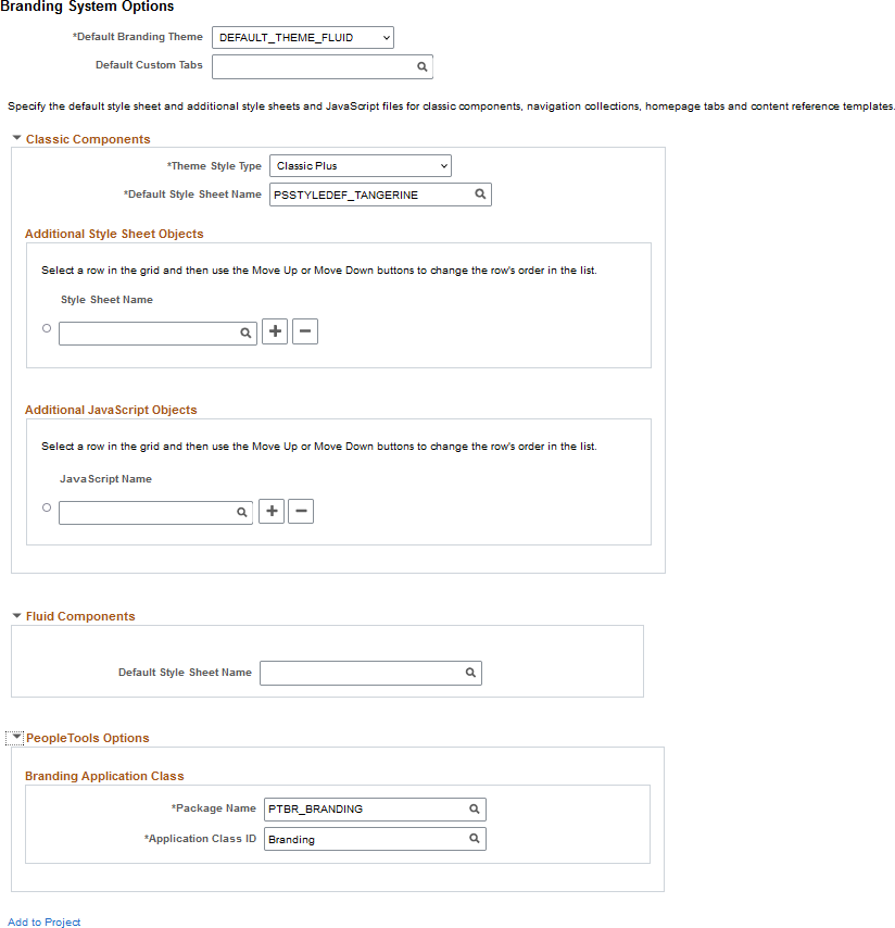 Branding System Options page