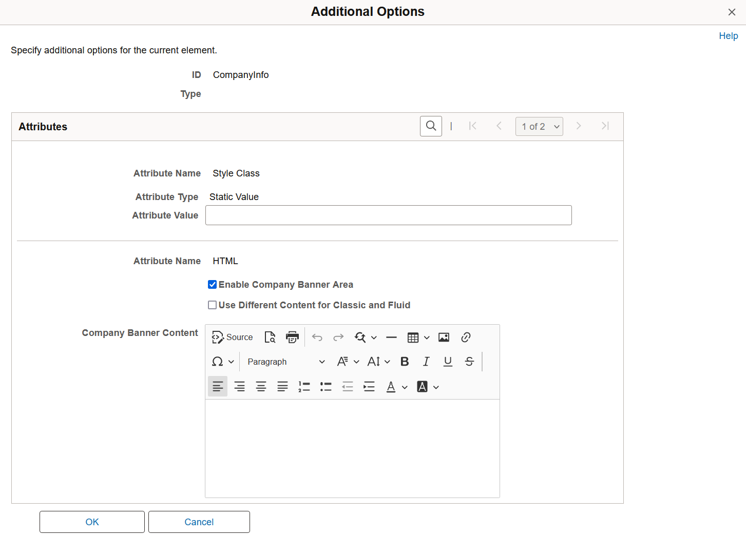 CompanyInfo element: Additional Options page
