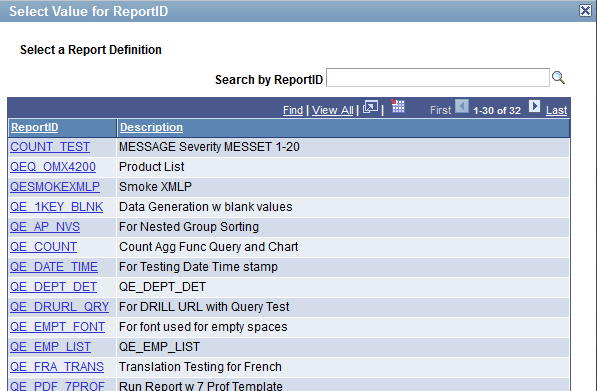 Select Value for ReportID page