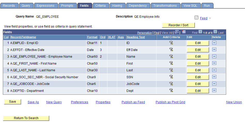 Fields page