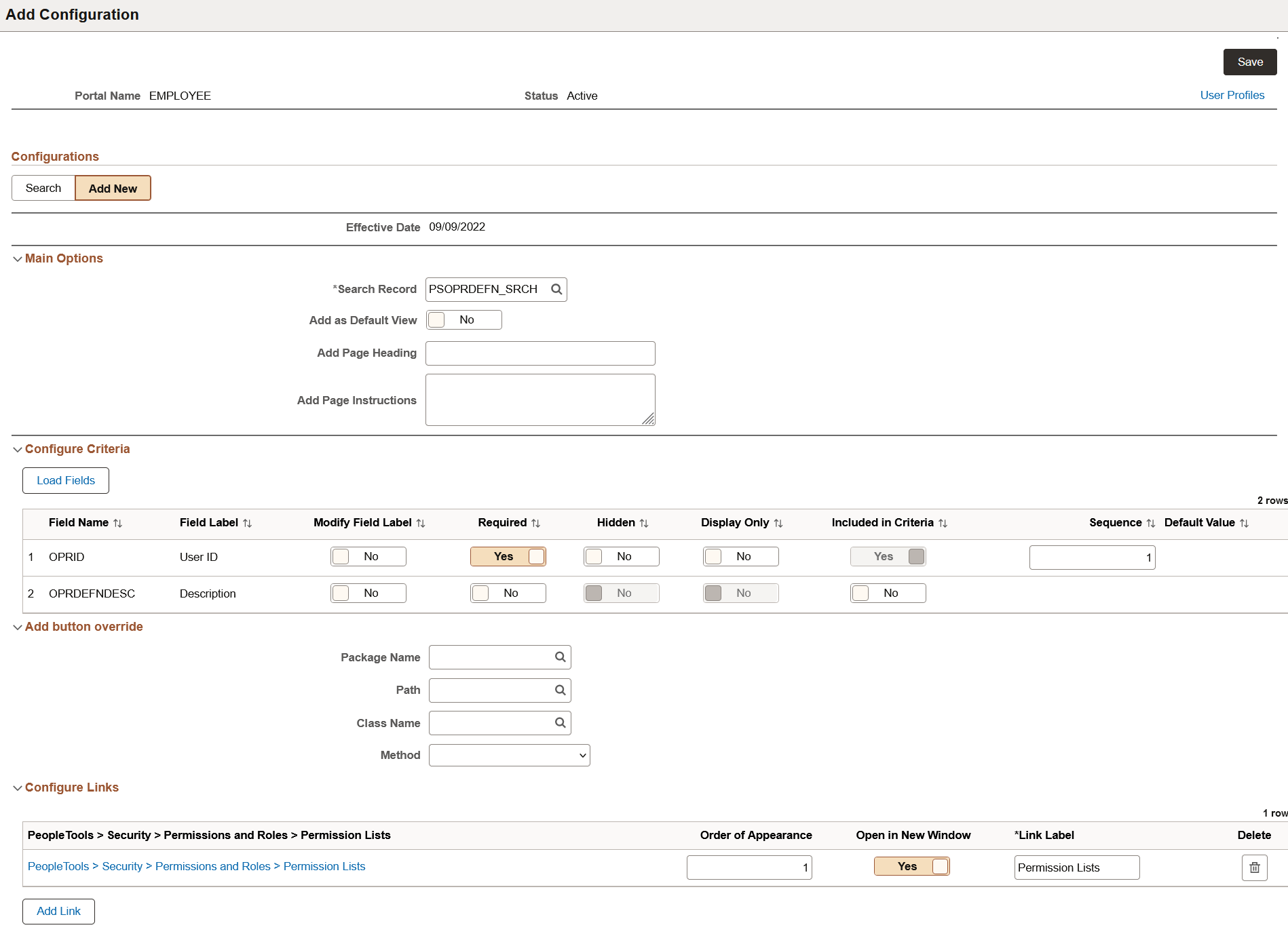 Add Configuration page