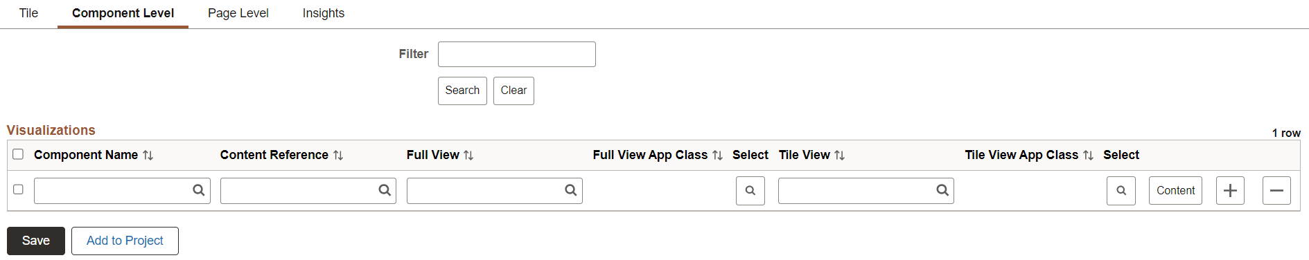Configure Insights Dashboards page - Component Level tab