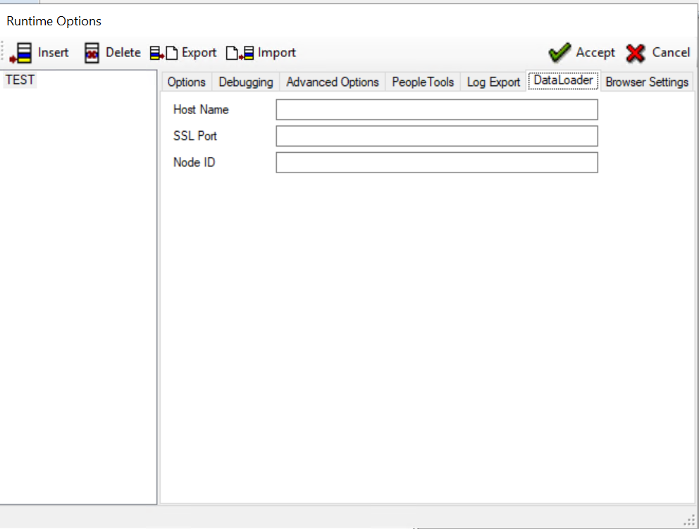 Runtime Options dialog - DataLoader tab