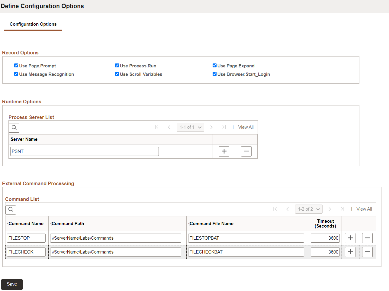 Define Configuration Options Page