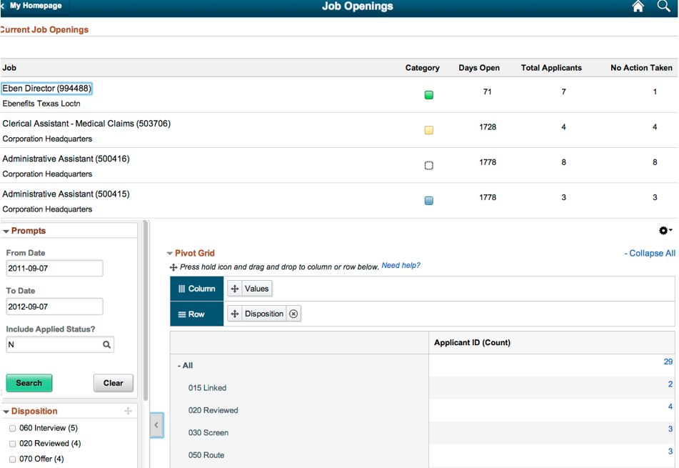 Application fluid page Job Openings includes a grid, facet, and filters