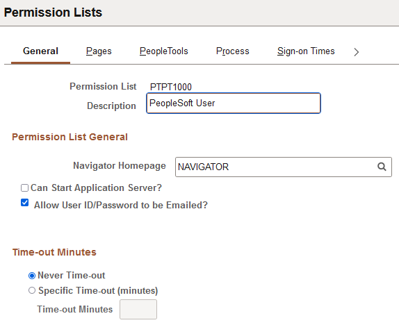 Permission Lists - General page