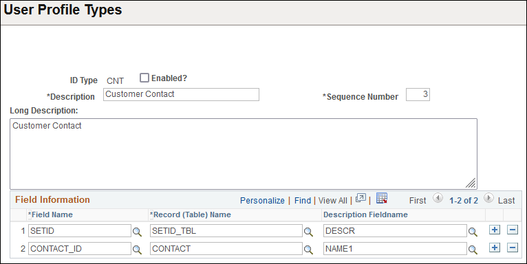 User Profile Types page
