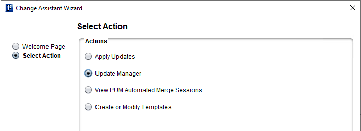 Change Assistant Wizard - Select Action page